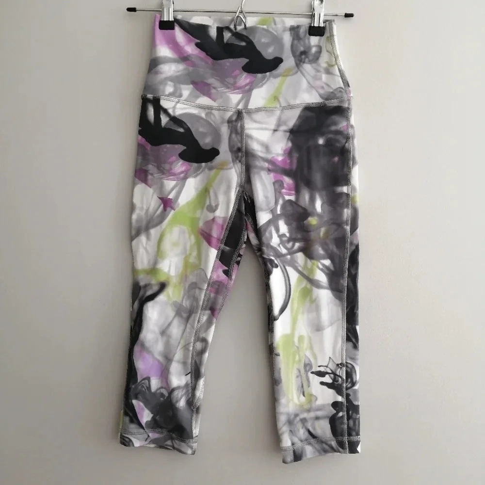 Lululemon Align Leggings High Rise 17" Crop Throwback Print White Green Purple 4